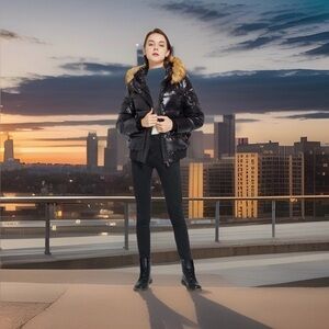 Orolay Women’s Size S Thickened Shiny Down Hooded Puffer Jacket. Black. New